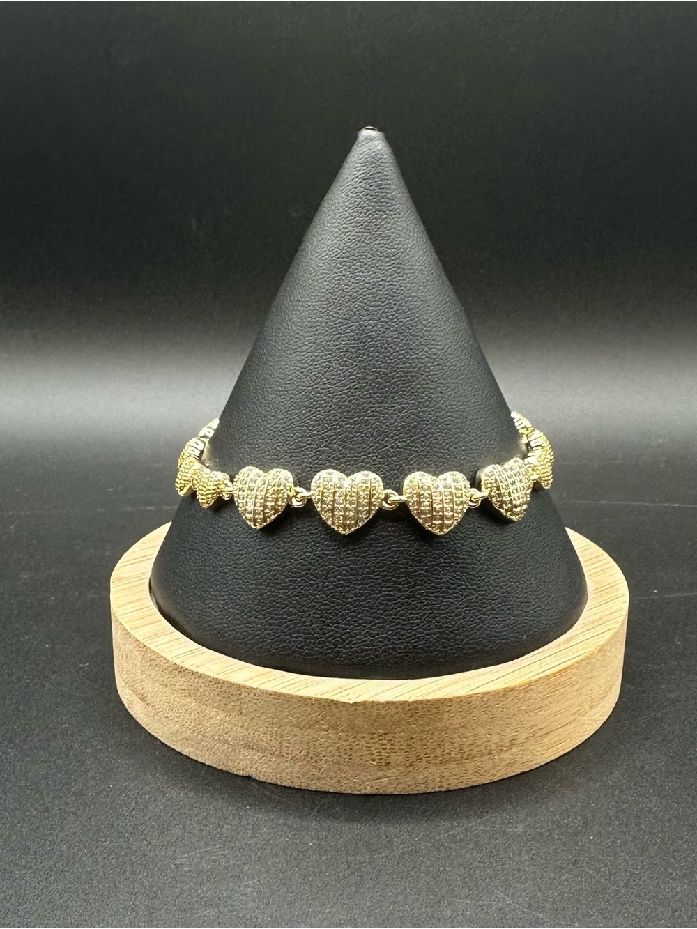 14k Gold Finish CZ Pavé Heart Bracelet – 7.5" + Extender (NWOT)
